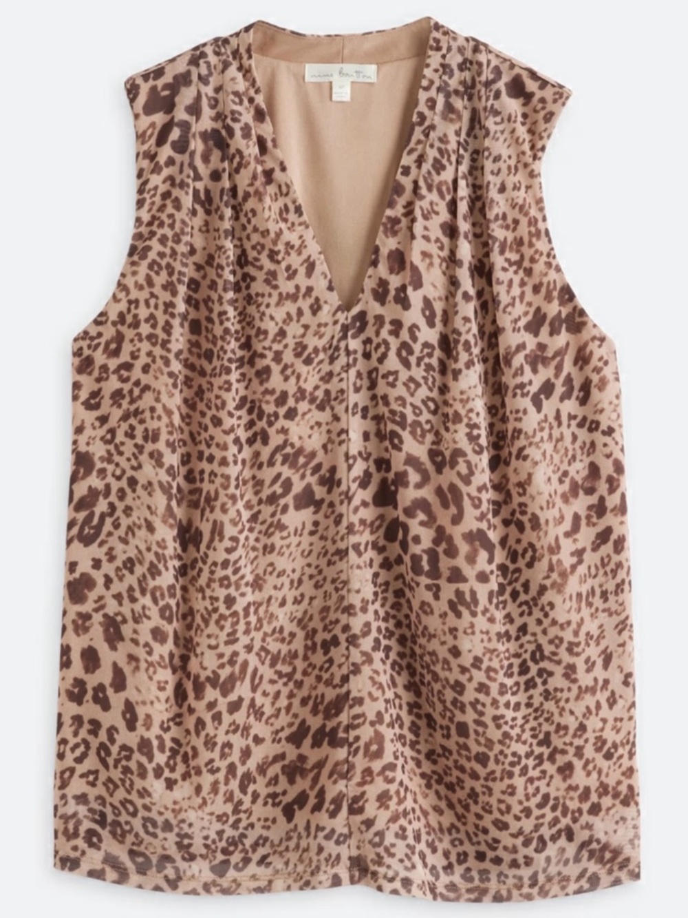 Nine Britton Sleeveless V-Neck Taupe Animal Print Mesh Knit Top Sz XL